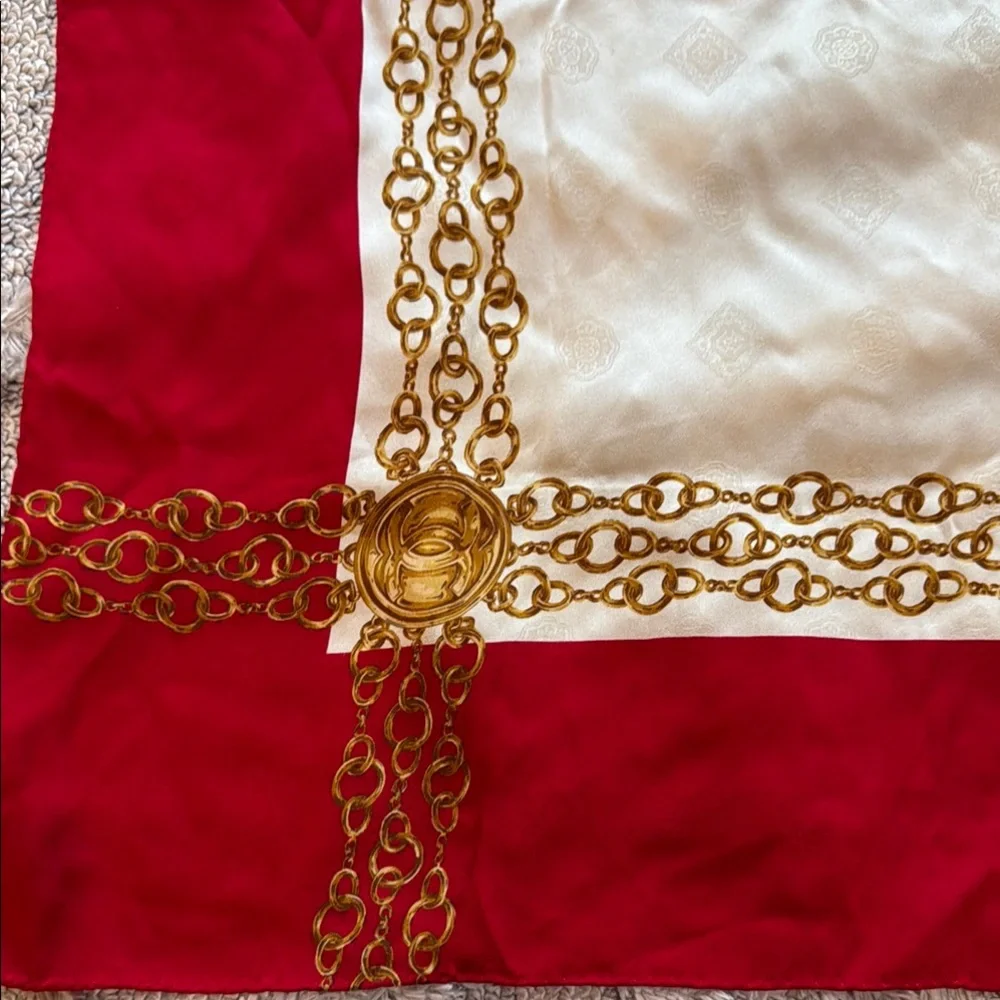 Authentic CHANEL Elegant Silk Red and Gold Scarf